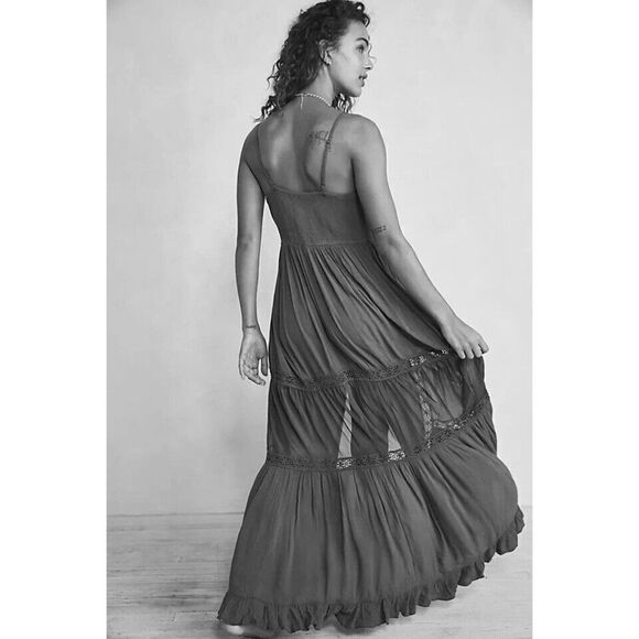 NEW FREE PEOPLE Sz XS KEEP IN TOUCH MAXI SLIP DRESS GARNET RED - Picture 2 of 2